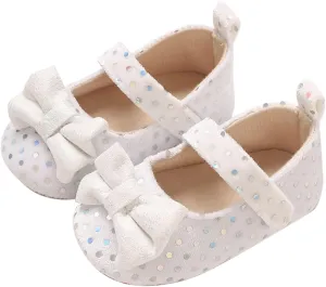 Newborn Baby Girl Bowknot Dress Shoes Infant Mary Jane Flat Non Slip First Walking Soft Sole Wedding Dress Shoes