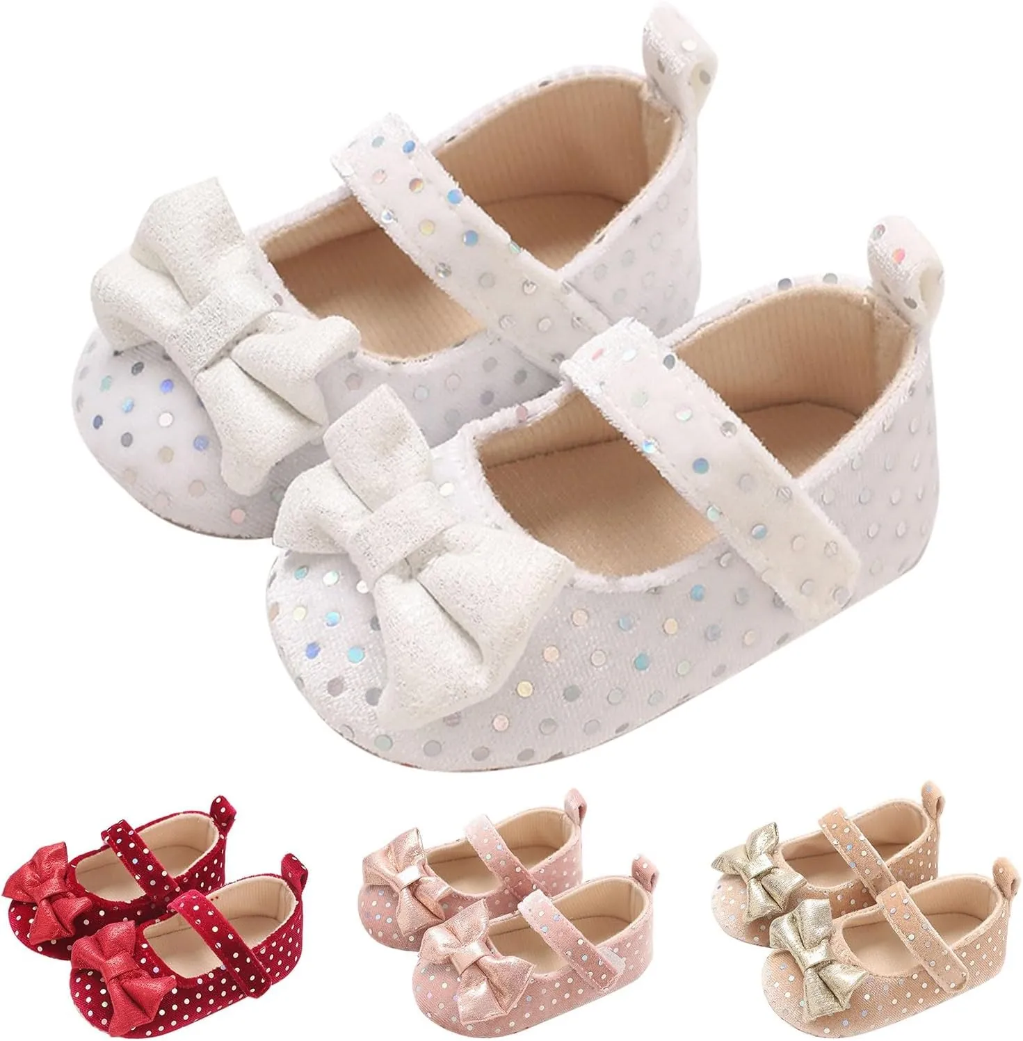 Newborn Baby Girl Bowknot Dress Shoes Infant Mary Jane Flat Non Slip First Walking Soft Sole Wedding Dress Shoes