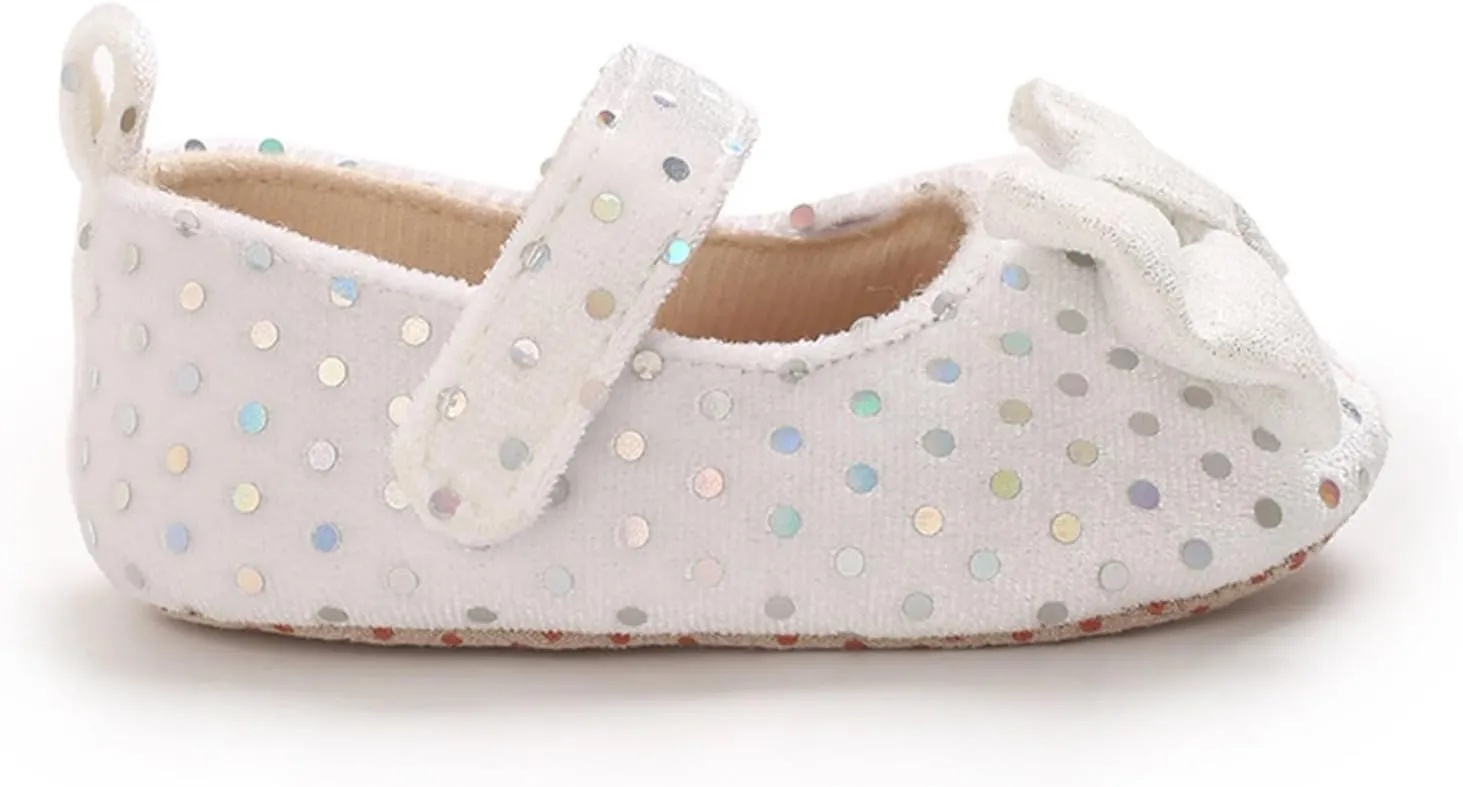 Newborn Baby Girl Bowknot Dress Shoes Infant Mary Jane Flat Non Slip First Walking Soft Sole Wedding Dress Shoes