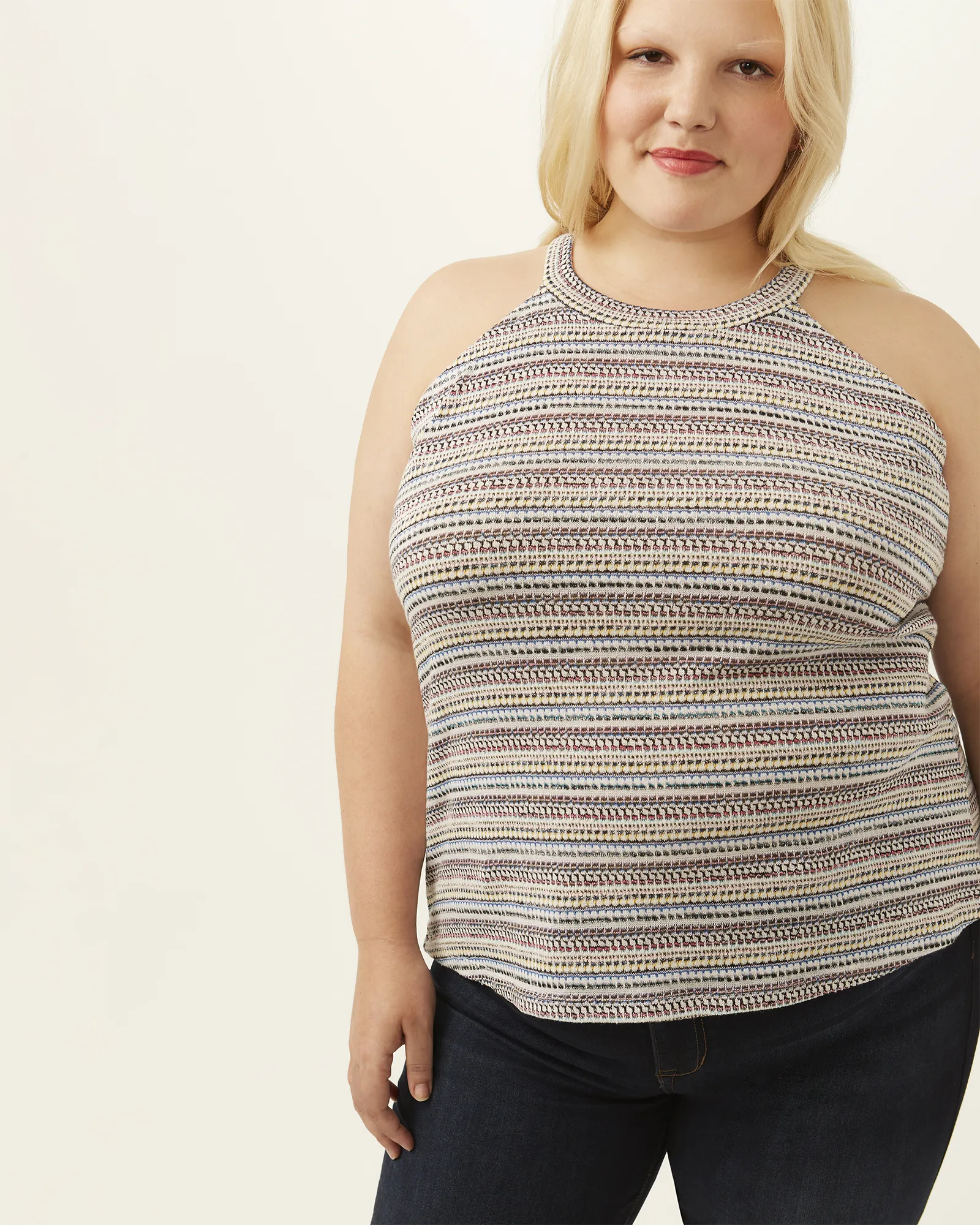 Nina High Neck Tank Top | Light Blue / Red