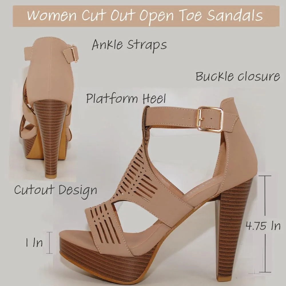Open Toe Ankle Strap Sandal  Western Bootie Stacked Heel Open Toe Cutout Shoes