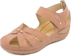Orthopedic Sandals for Women Dressy Summer Ankle Strap Closed Toe Wedge Platform Sandals Comfortable Casual Hollow Out Shoes with Arch Support Lightweight Bohemia Outdoor Shoes
