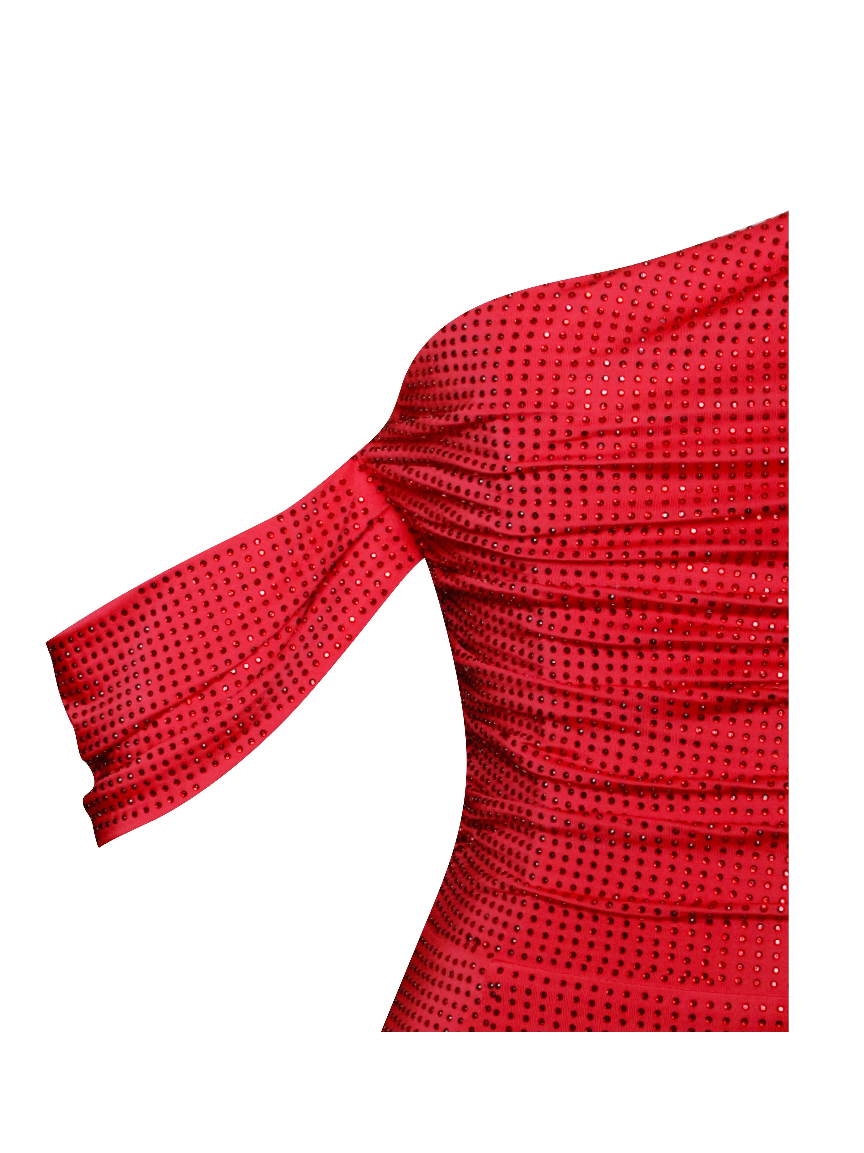 Paget Red Mesh Rhinestone Graceful Embellished High Slit Gown