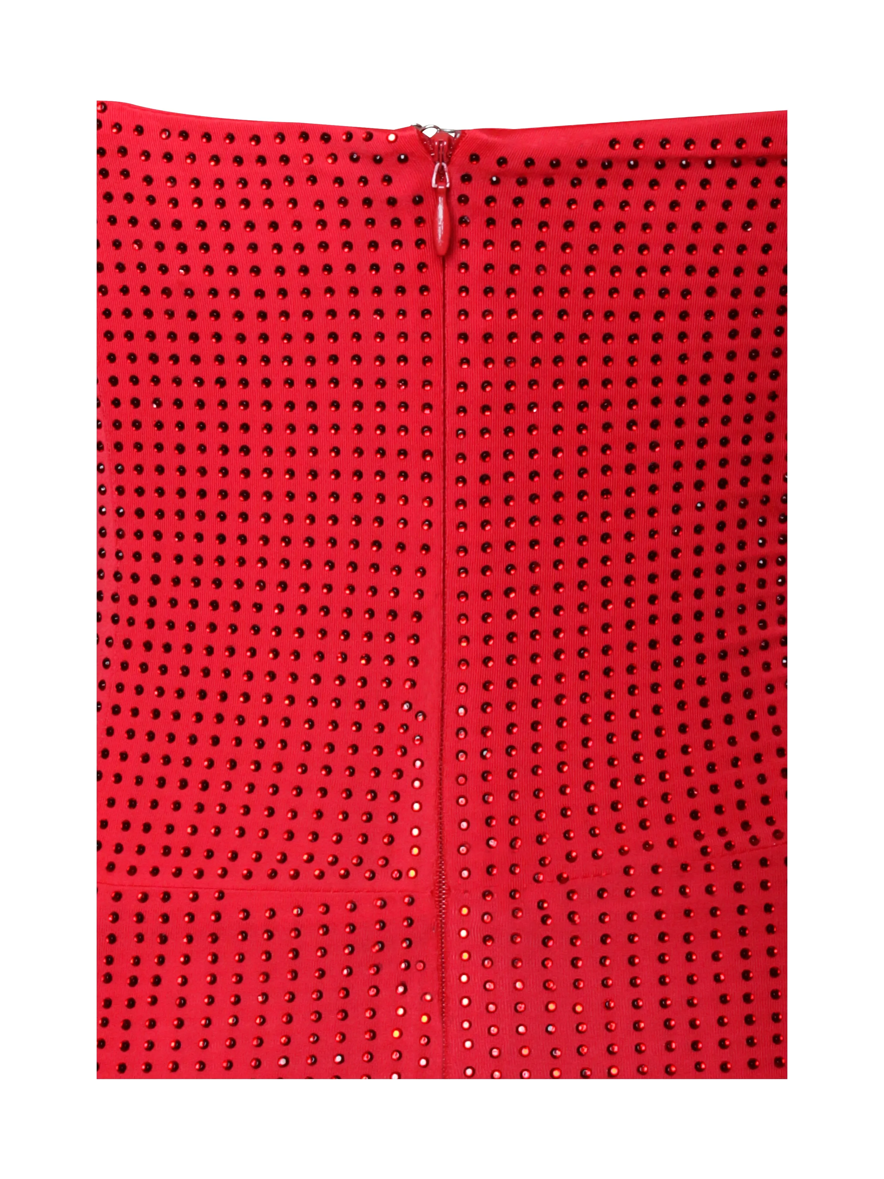 Paget Red Mesh Rhinestone Graceful Embellished High Slit Gown