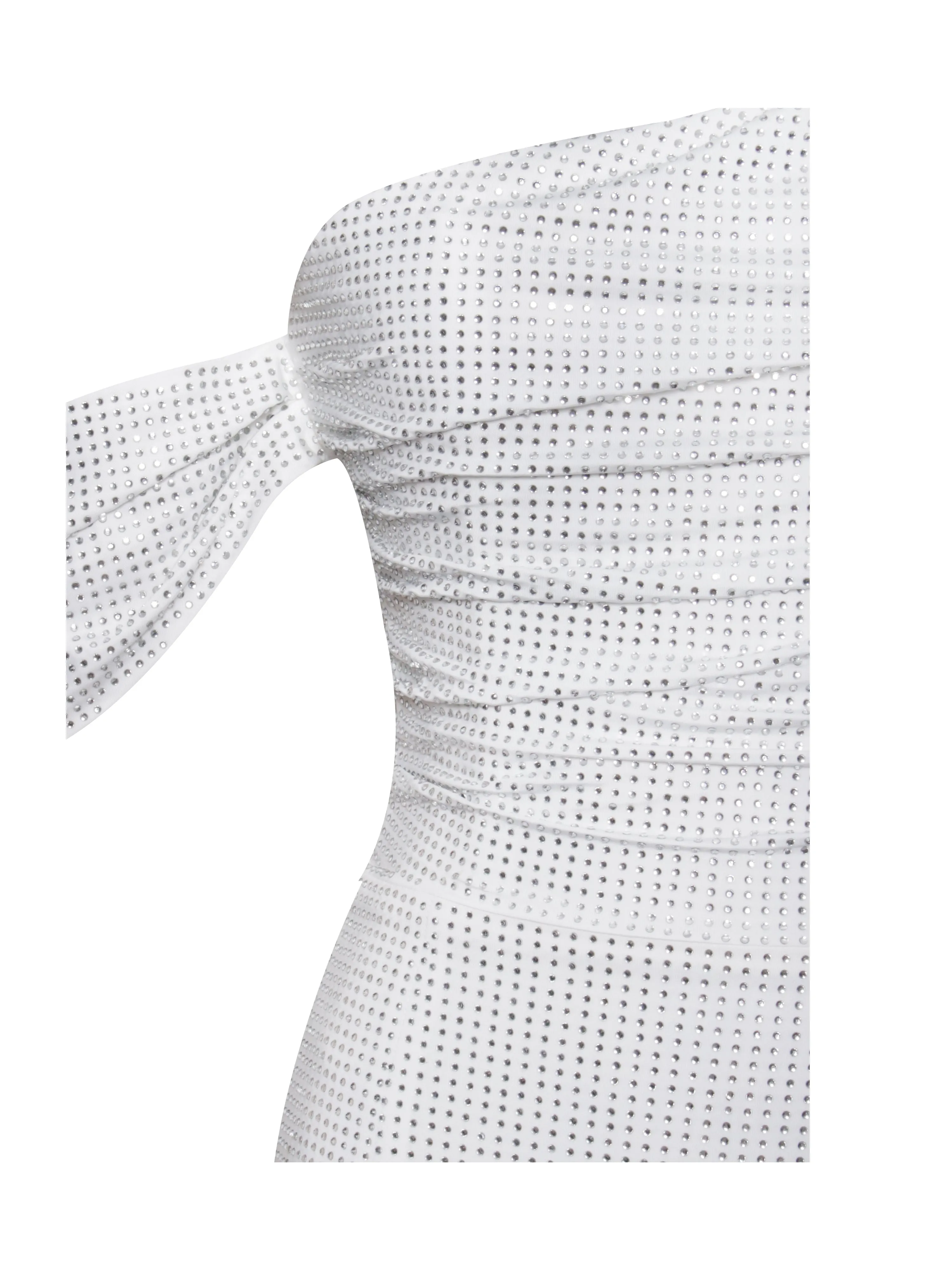 Paget White Mesh Rhinestone Graceful Embellished High Slit Gown