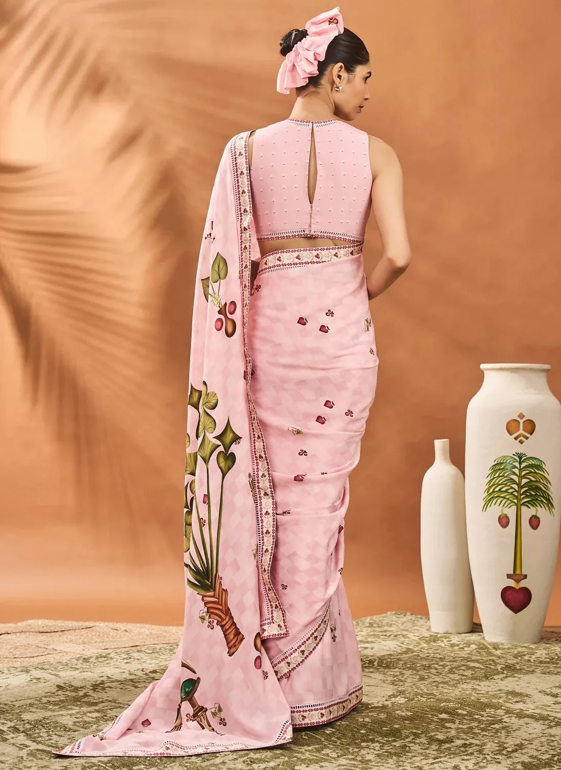 Pink Checkers Spade Bloom Sari Set