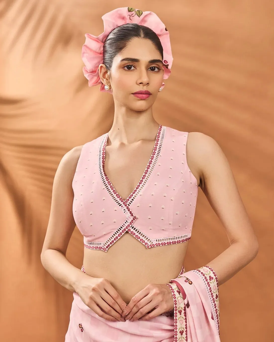 Pink Checkers Spade Bloom Sari Set
