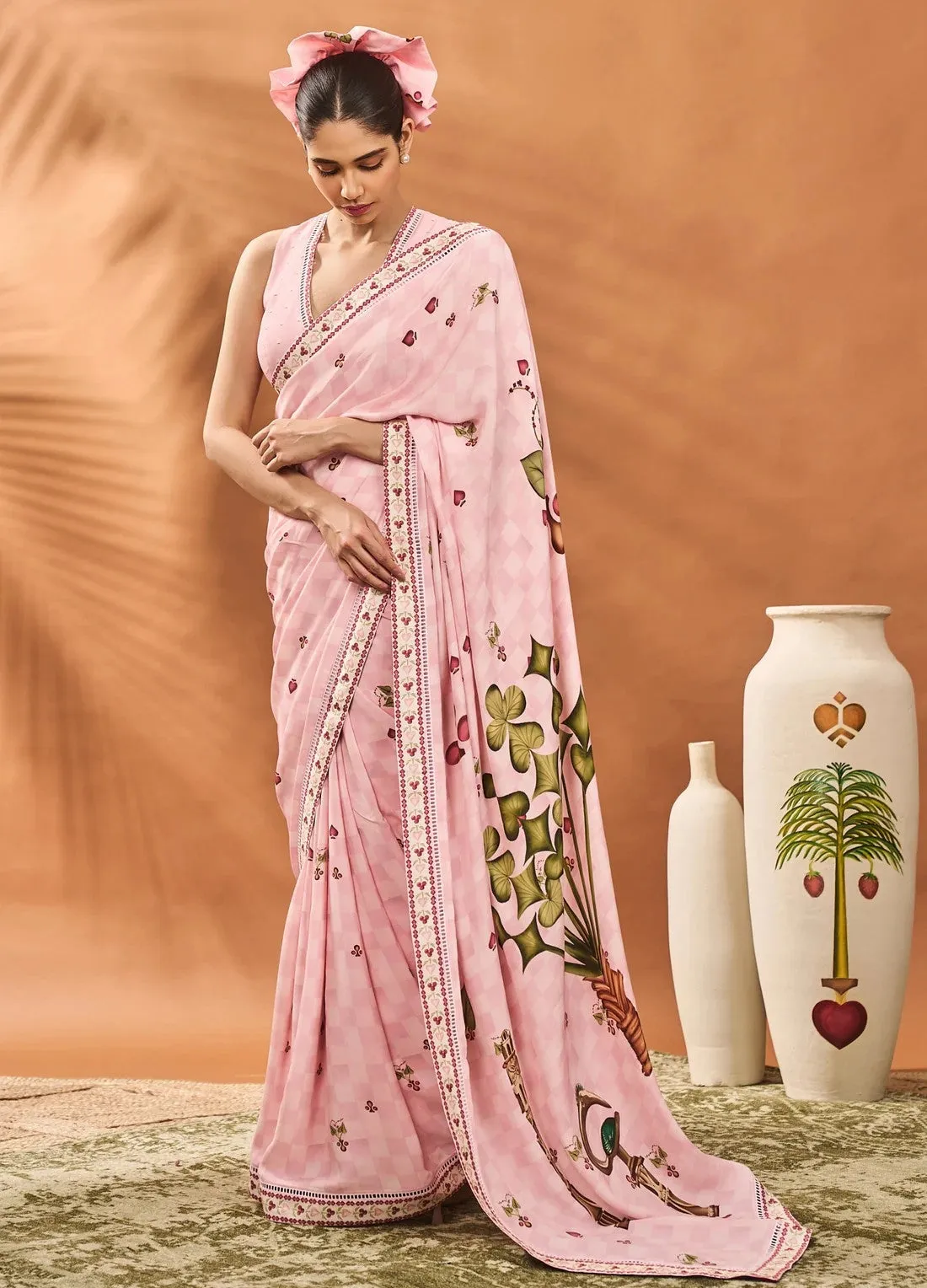 Pink Checkers Spade Bloom Sari Set