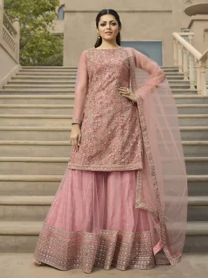Pink Golden Embroidered Pakistani Gharara Suit