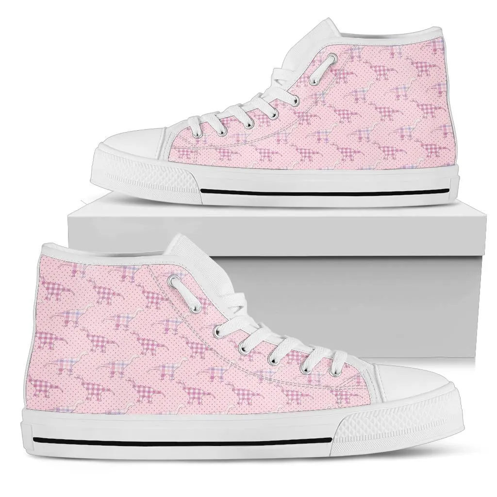 Pink Plaid Dinos - Women's High Top Shoes