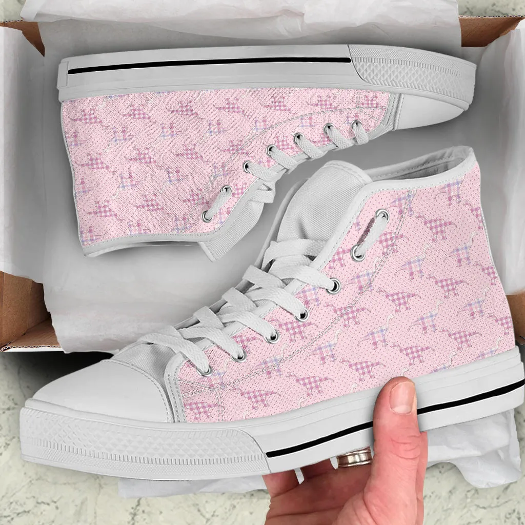 Pink Plaid Dinos - Women's High Top Shoes