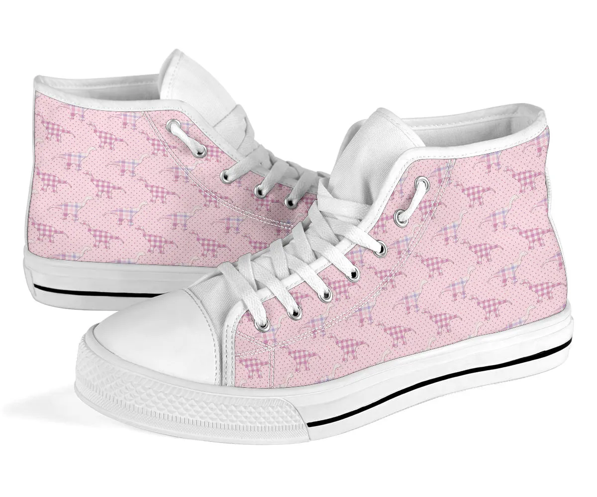 Pink Plaid Dinos - Women's High Top Shoes