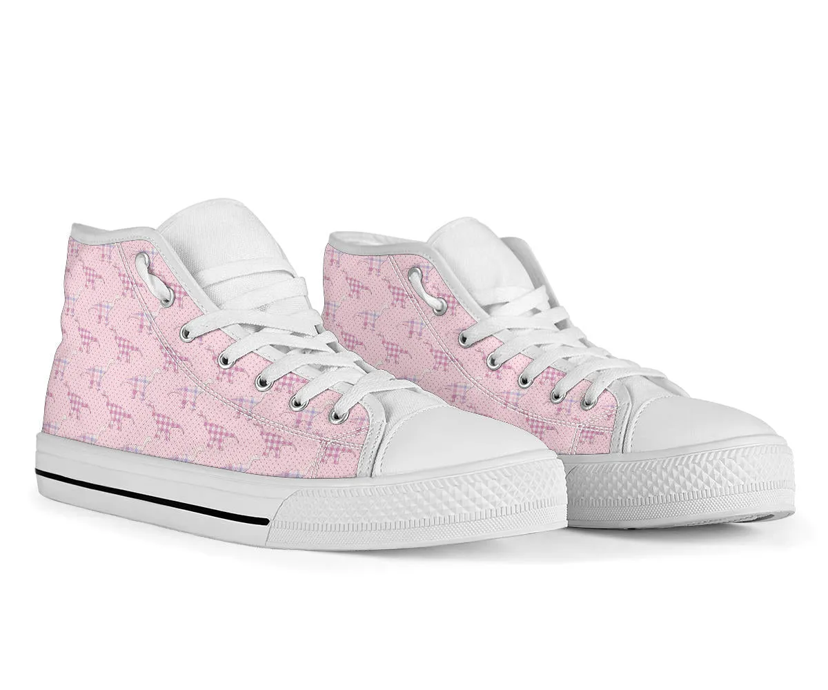 Pink Plaid Dinos - Women's High Top Shoes