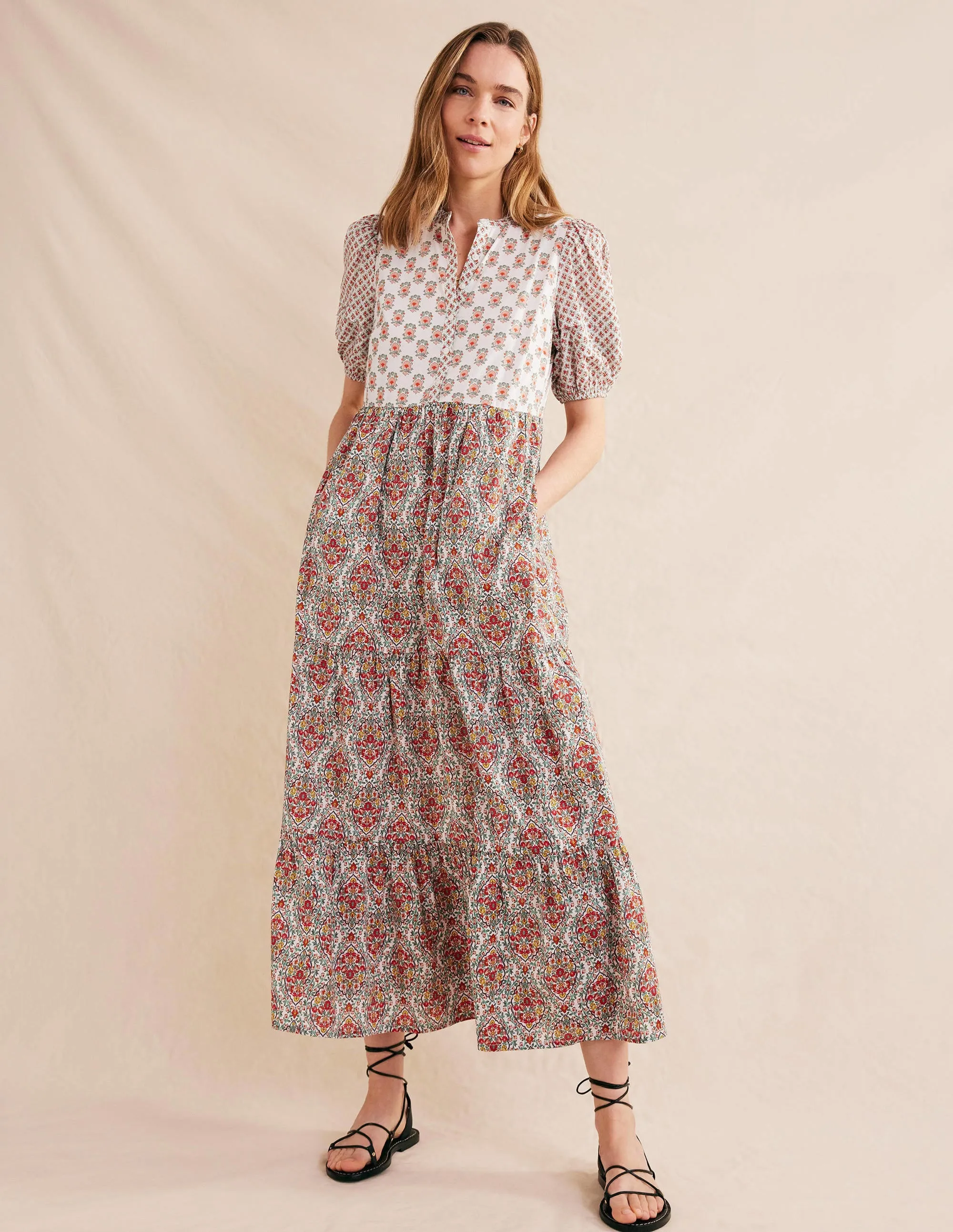 Pintuck Detail Maxi Dress-Ivory, Dainty Floret