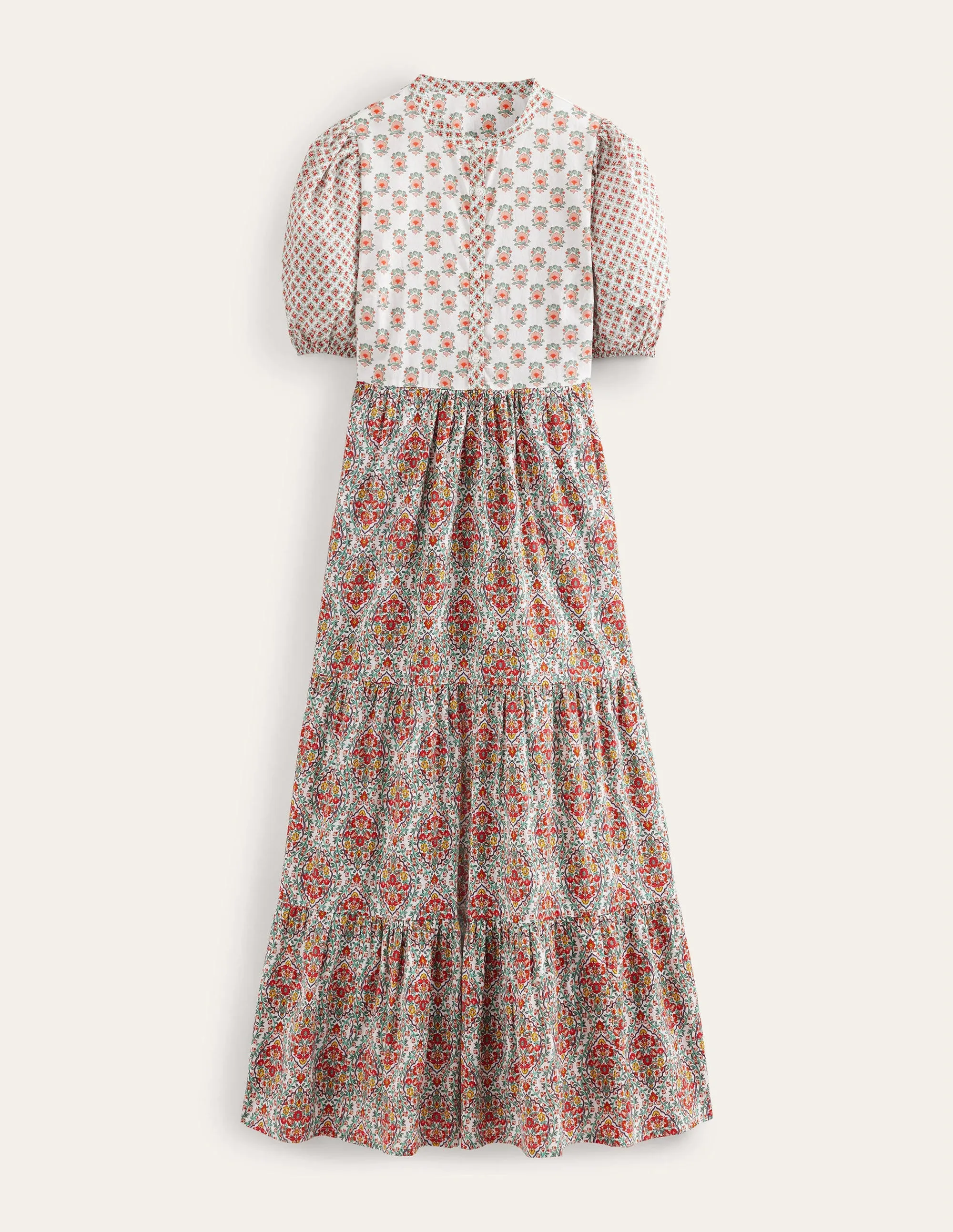 Pintuck Detail Maxi Dress-Ivory, Dainty Floret