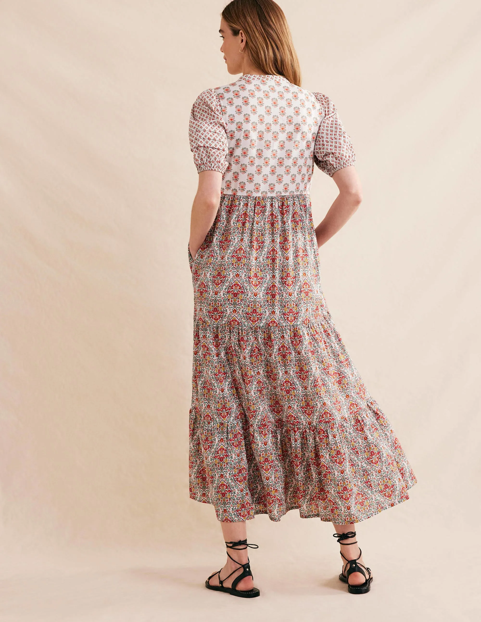 Pintuck Detail Maxi Dress-Ivory, Dainty Floret