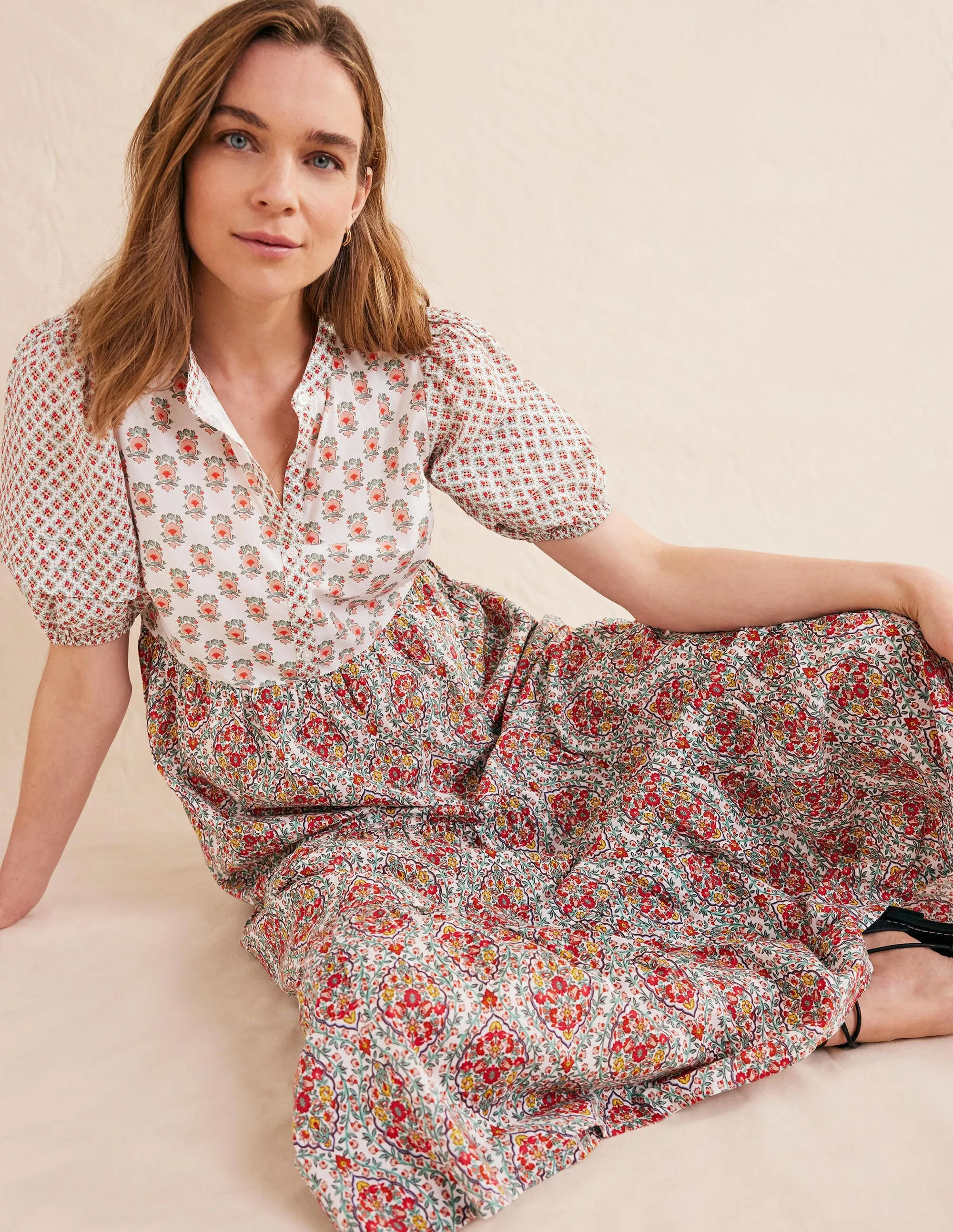 Pintuck Detail Maxi Dress-Ivory, Dainty Floret
