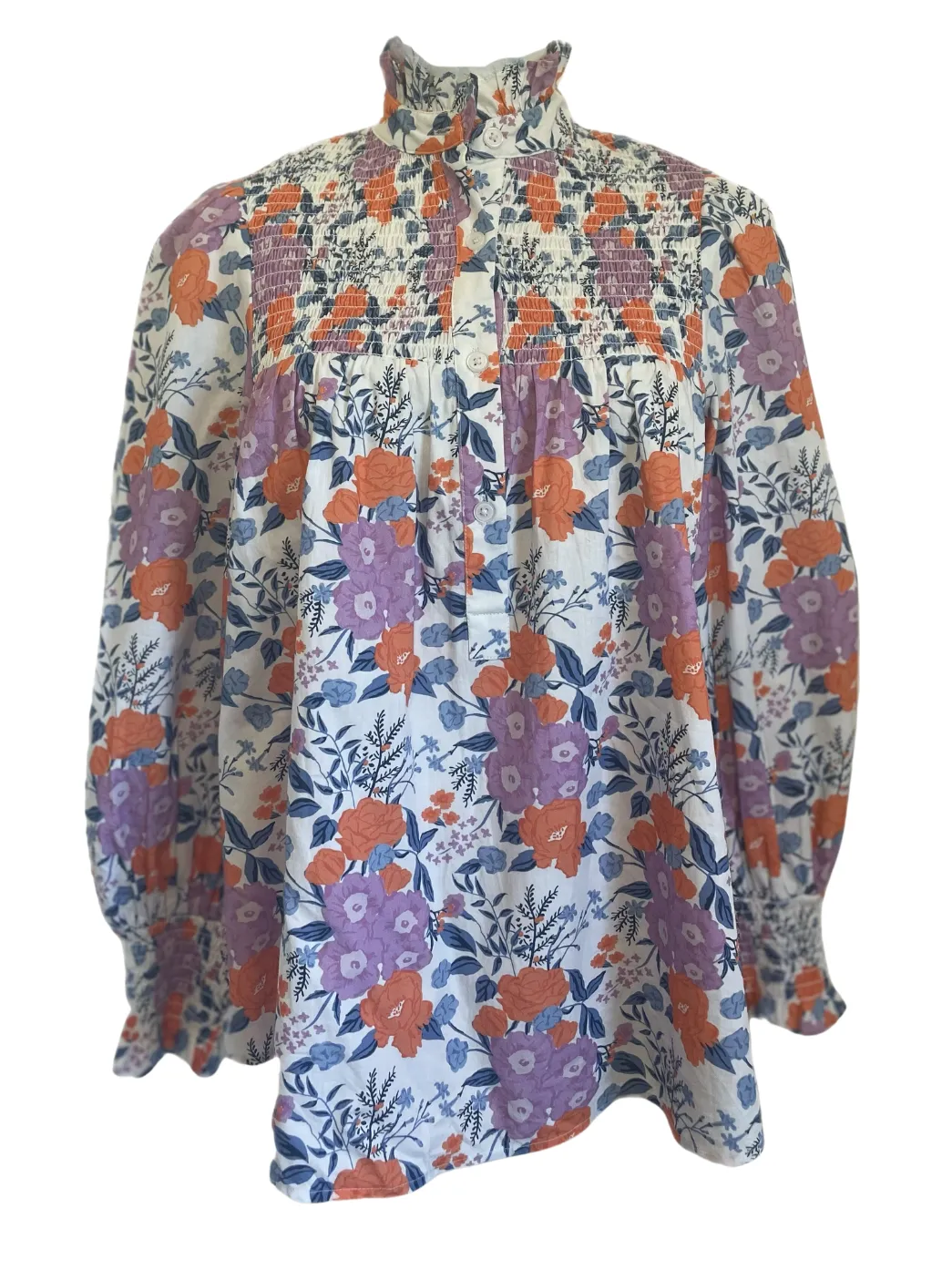 Prairie Popover Top - Purple Floral Chintz | Elegant Smocked Blouse