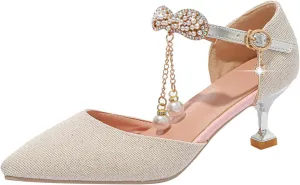 Princess Platform Shoes Big Girl Closed Toe Pointed Toe Fine Flash Hook Buckle Fine Heels Party Dress Glitter Pump Sandals