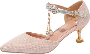Princess Platform Shoes Big Girl Closed Toe Pointed Toe Fine Flash Hook Buckle Fine Heels Party Dress Glitter Pump Sandals