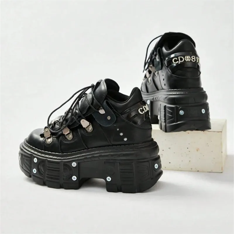 Punk Rock Metal Decor Lace-up Platform Sneaker Shoes
