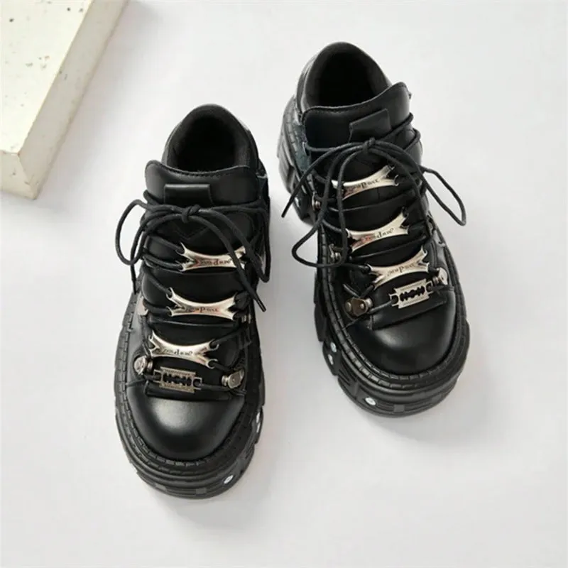 Punk Rock Metal Decor Lace-up Platform Sneaker Shoes