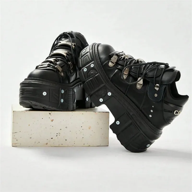 Punk Rock Metal Decor Lace-up Platform Sneaker Shoes