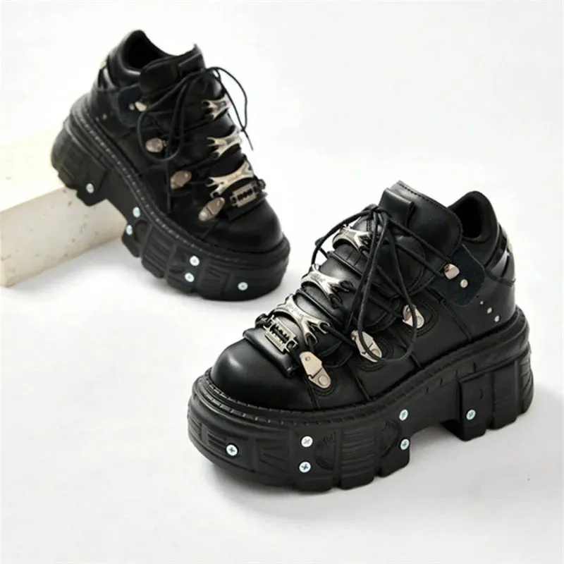 Punk Rock Metal Decor Lace-up Platform Sneaker Shoes