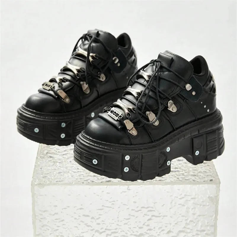 Punk Rock Metal Decor Lace-up Platform Sneaker Shoes