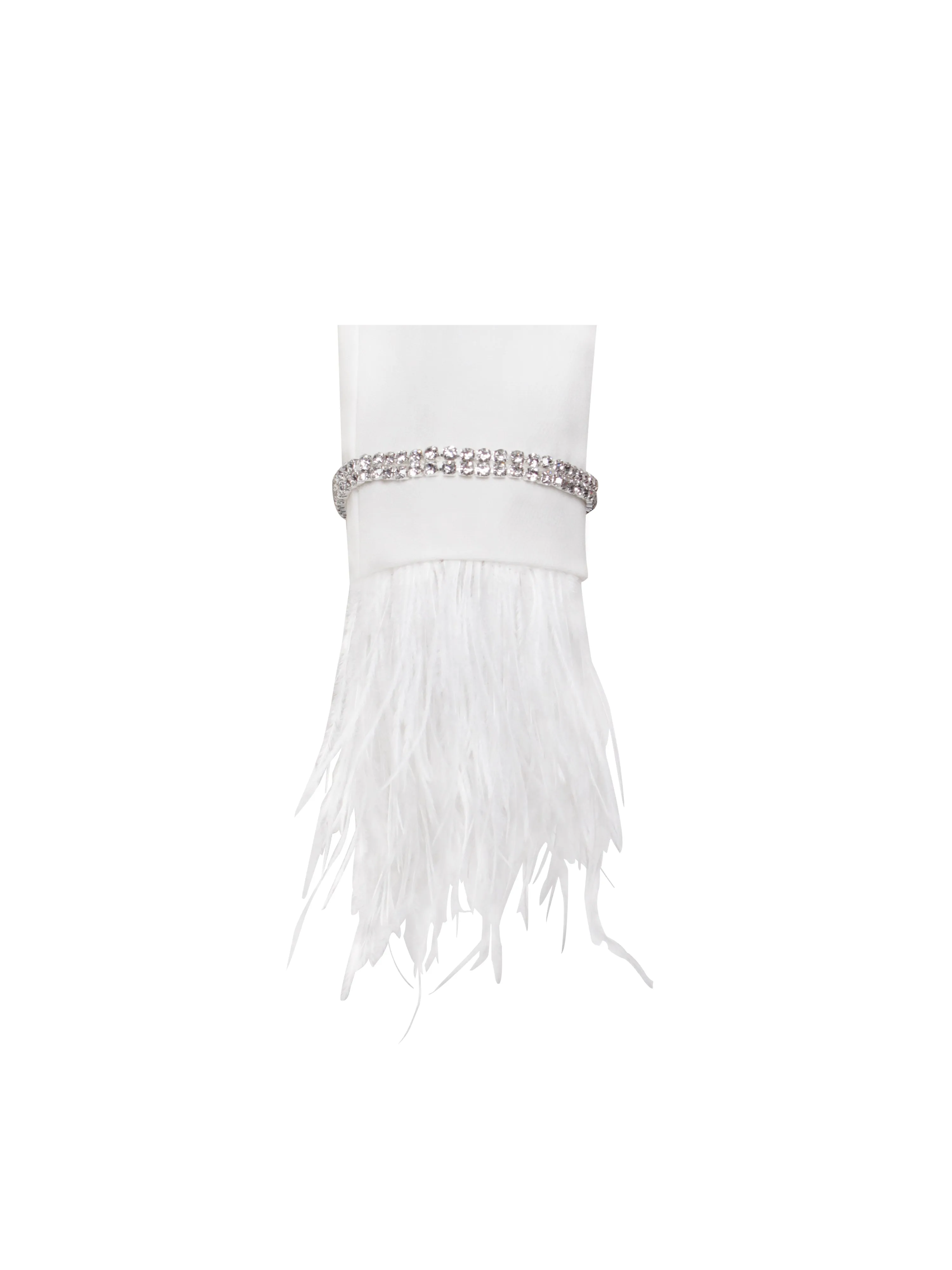 Quilla White Feather Crystal Graceful Sleeve Backless Blazer Dress