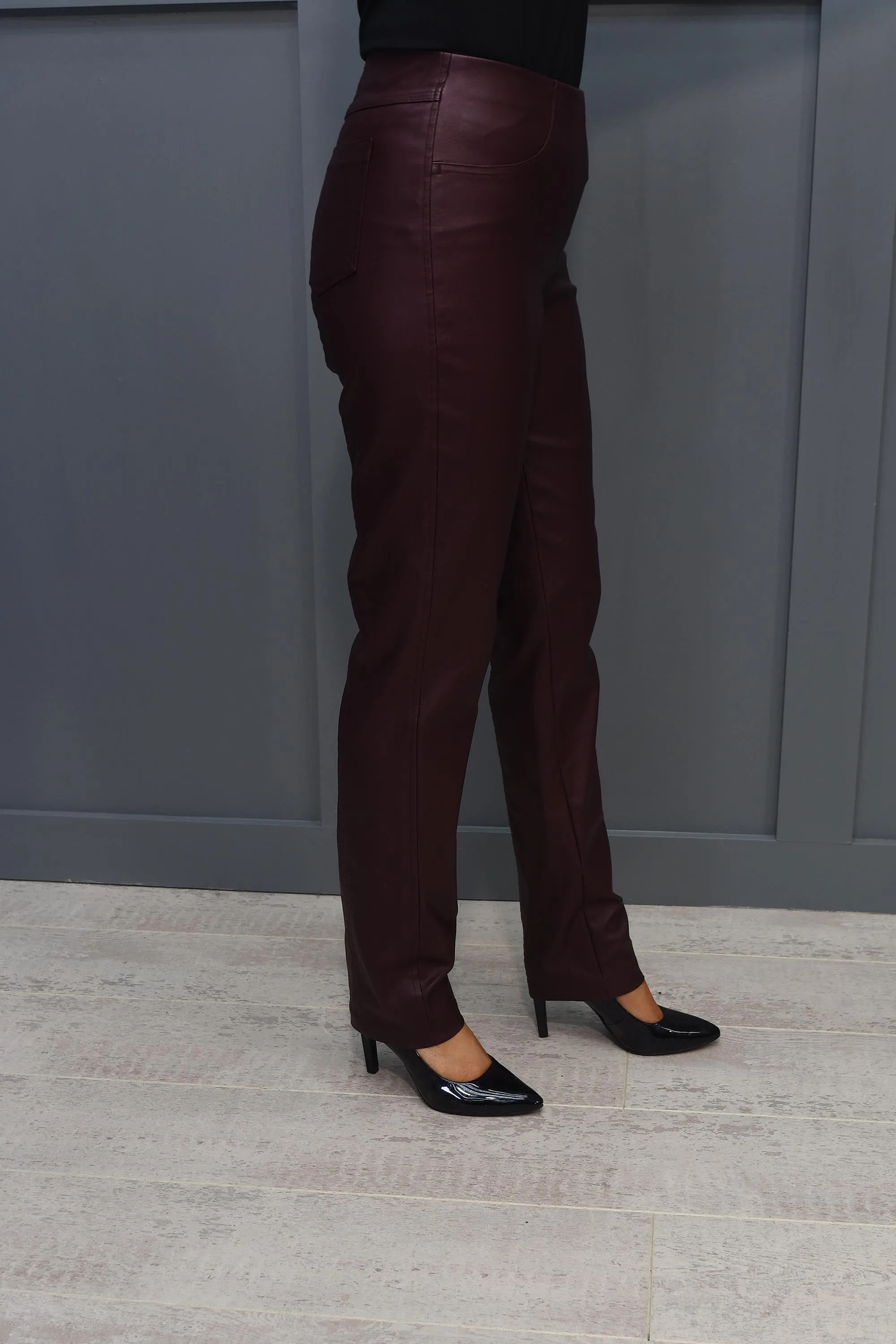 Robell Bella Plum Faux Leather Full Length Trousers - 51559 54344 58