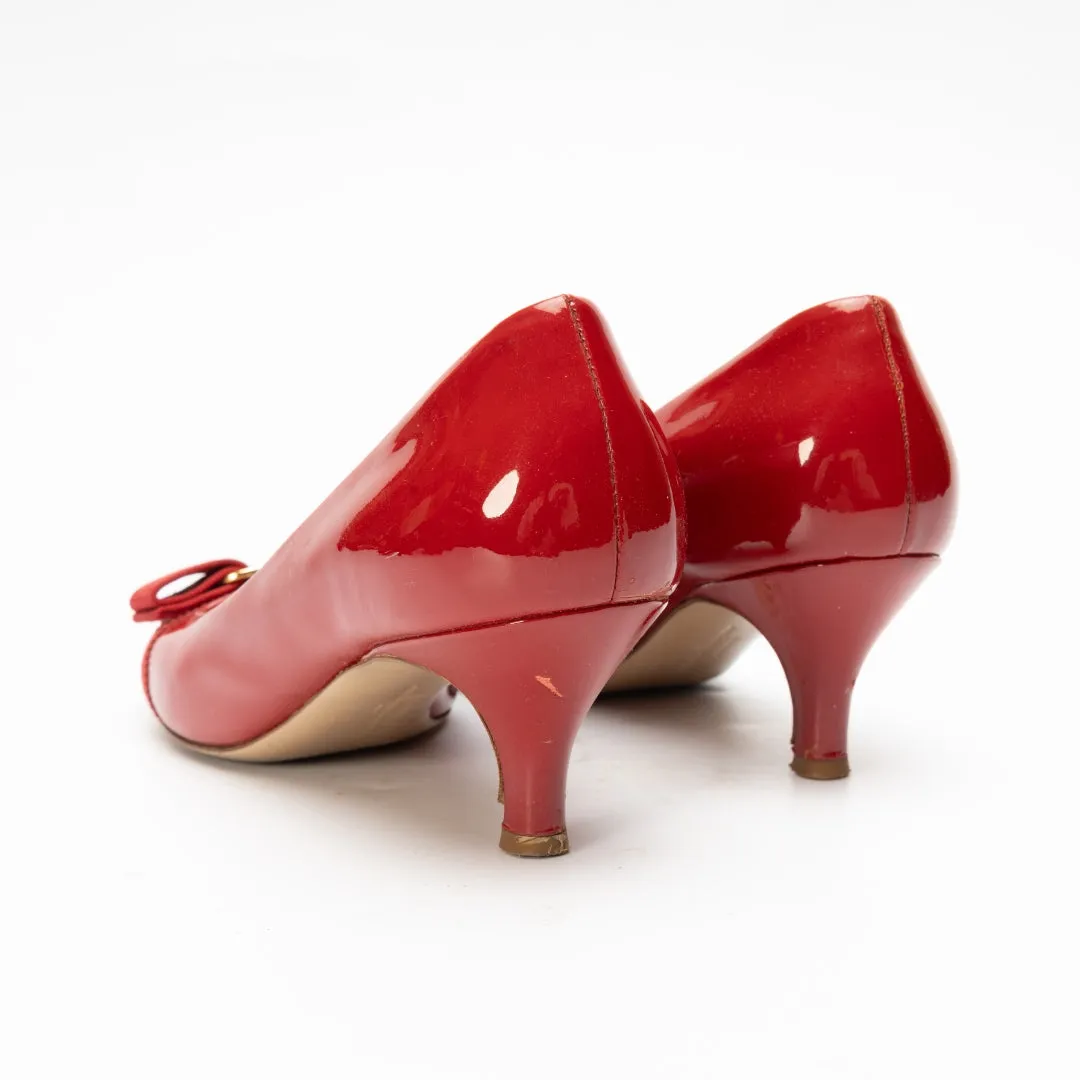 Salvatore Ferragamo Red Patent Leather Vara Bow Pumps