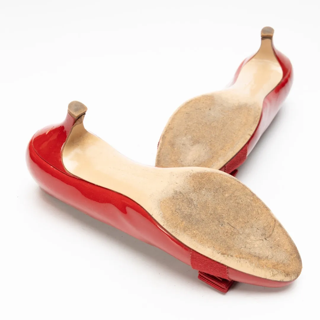 Salvatore Ferragamo Red Patent Leather Vara Bow Pumps