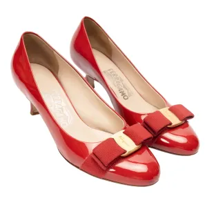 Salvatore Ferragamo Red Patent Leather Vara Bow Pumps