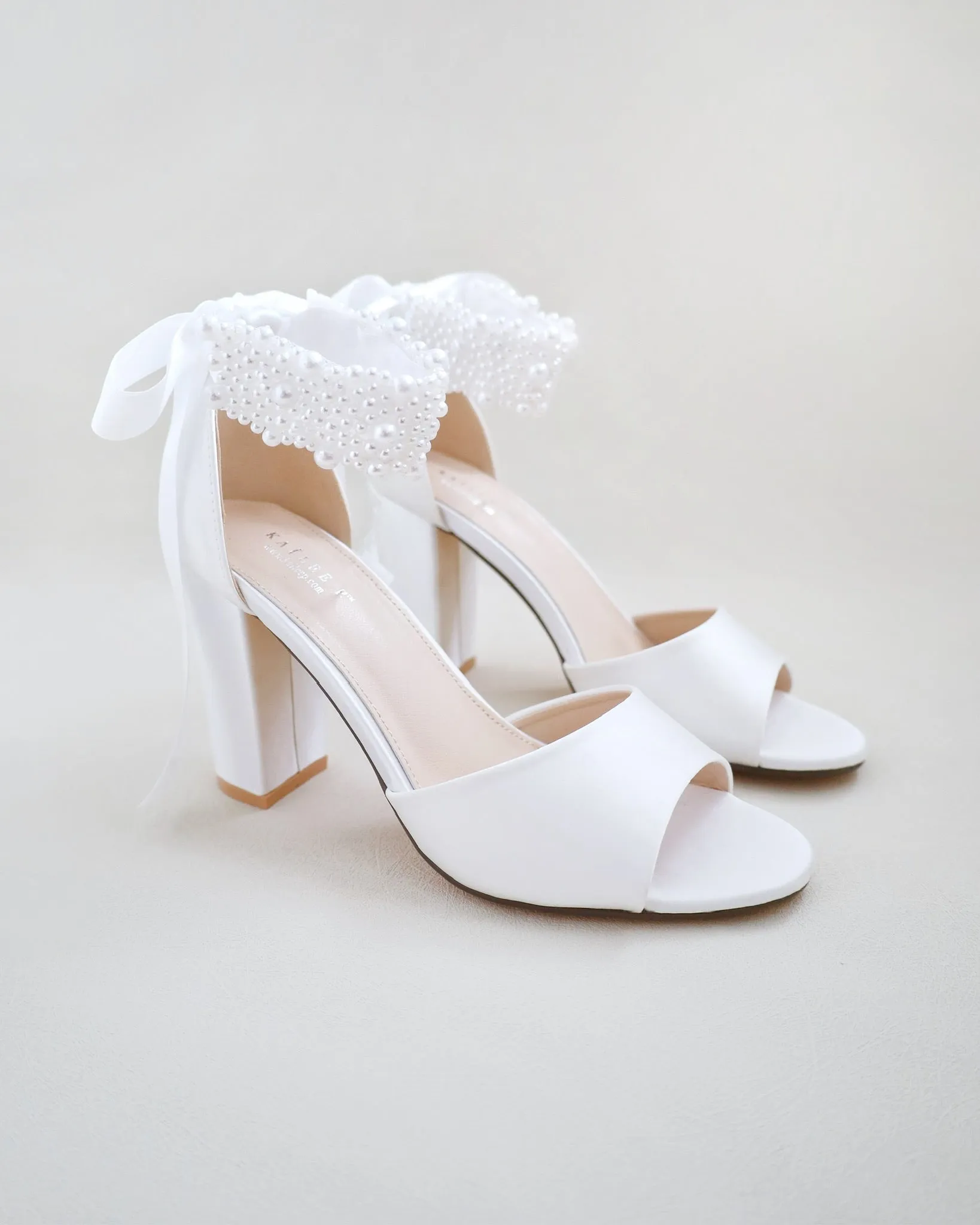 Satin Block Heel Wedding Sandals with Perla Ankle Strap