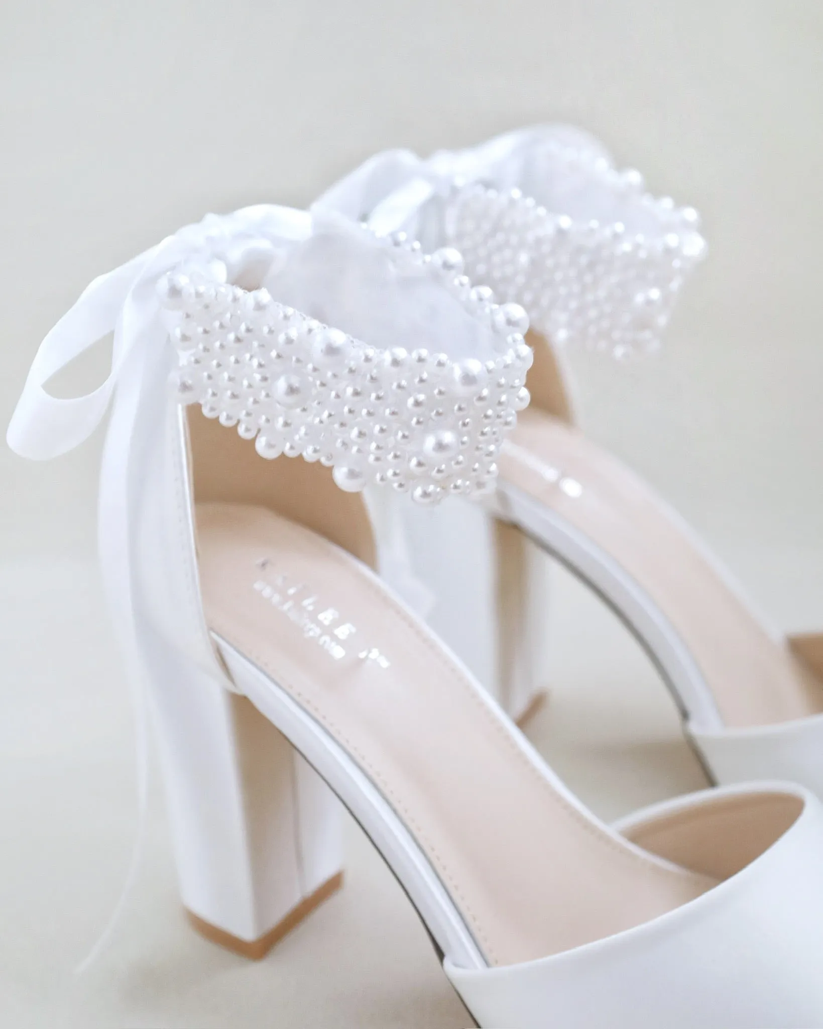 Satin Block Heel Wedding Sandals with Perla Ankle Strap