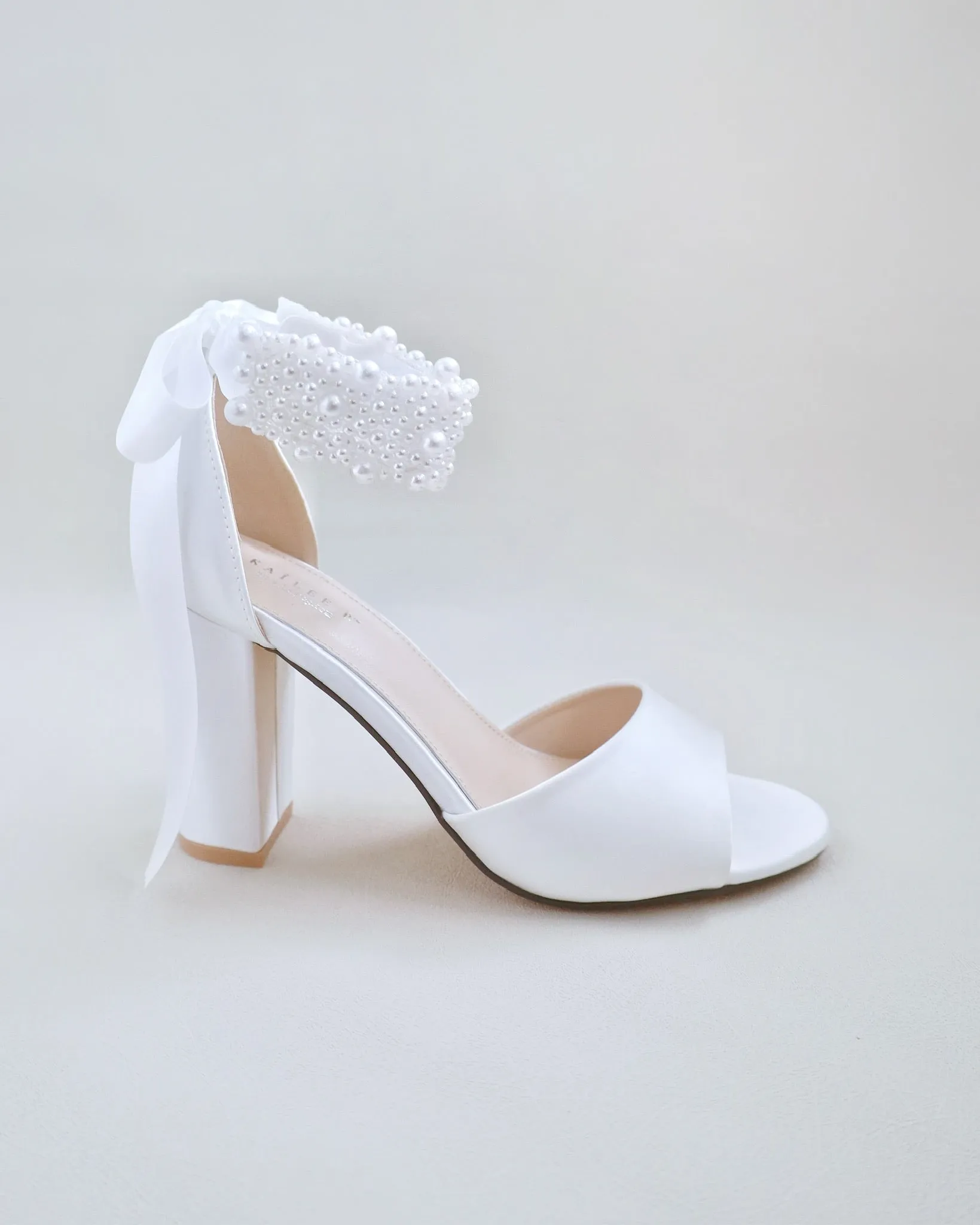 Satin Block Heel Wedding Sandals with Perla Ankle Strap