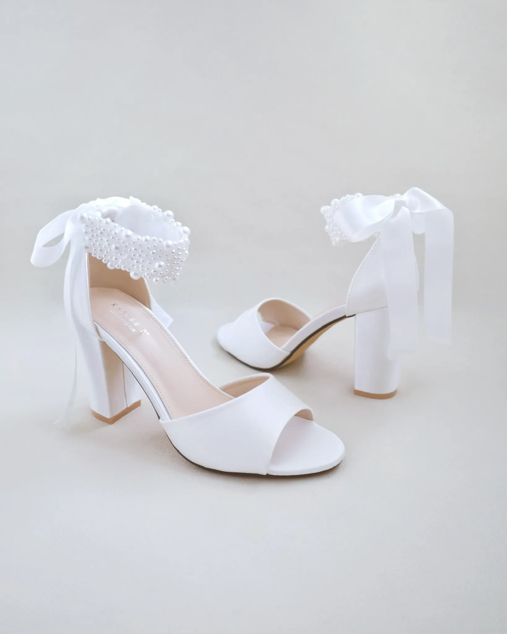 Satin Block Heel Wedding Sandals with Perla Ankle Strap