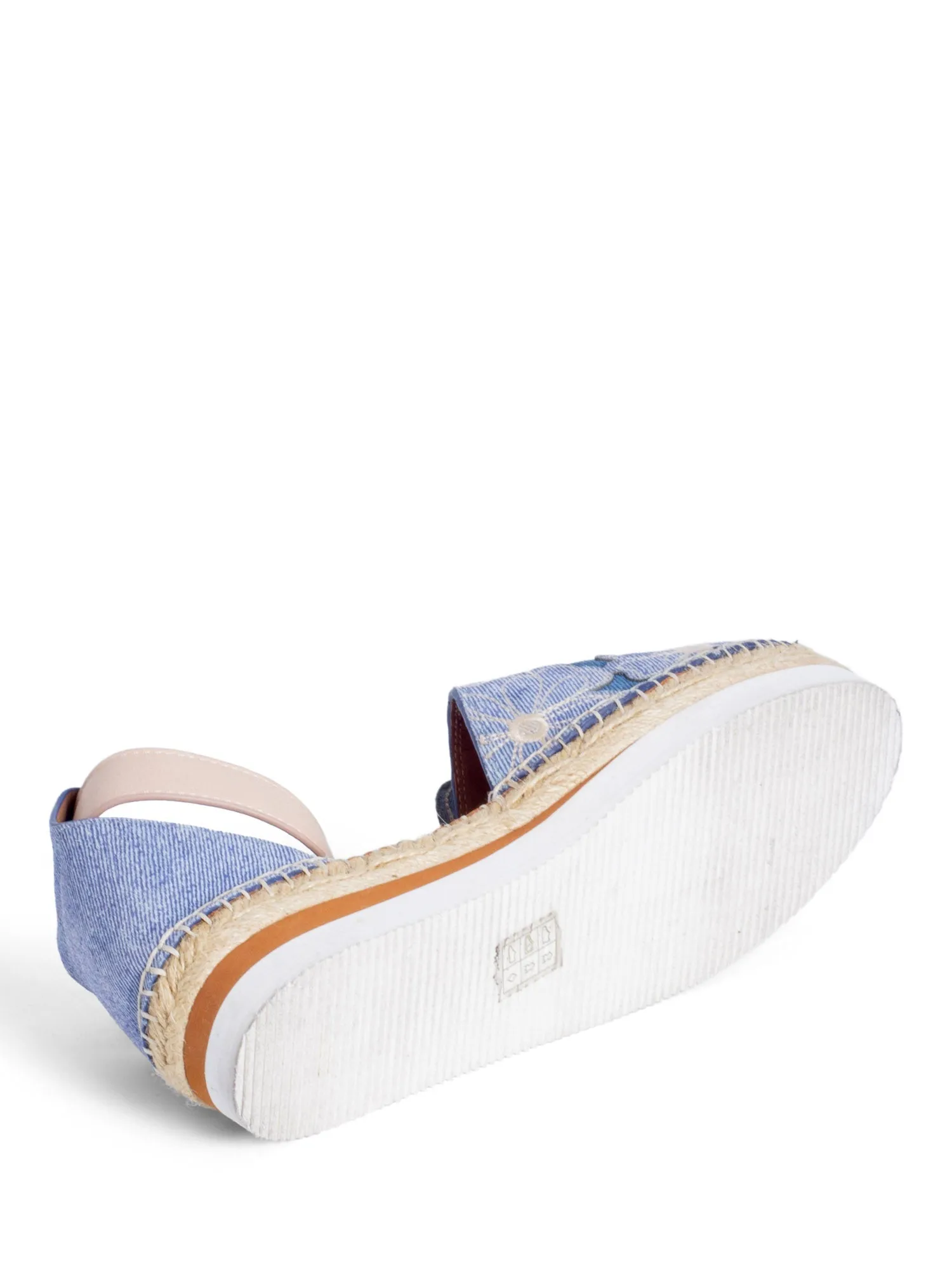 See by Chloe Floral Denim Ankle Strap Espadrilles Platform Sandals Blue