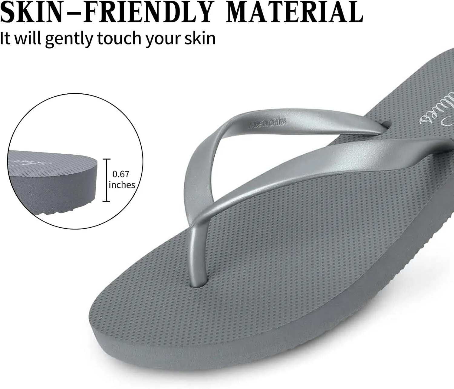 shevalues Slim Flip Flops for Women Beach Rubber Shower Shoes Basic Thong Sandals