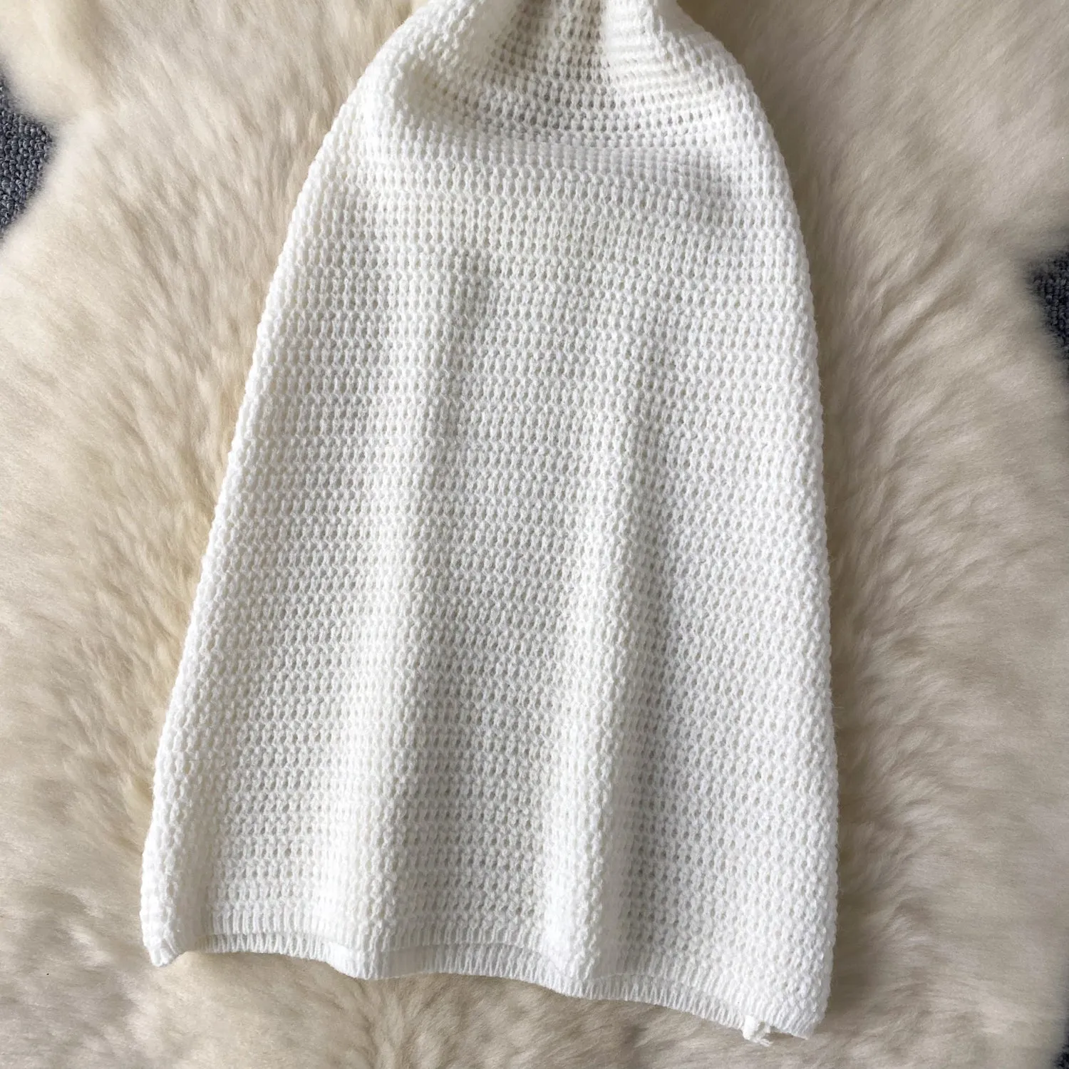 Simple Design Backless Knitted Slip Dress