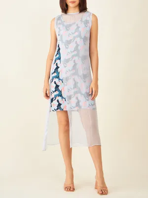 Sleeveless Printed Dress With Sheer Overlay