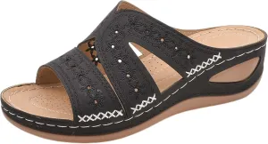 Slide Sandals Women Orthopedic Casual Wedge Slipper Sandals Fashion Cutout Flower Design Walking Shoes Lightweight Non-Slip Summer Beach Slippers