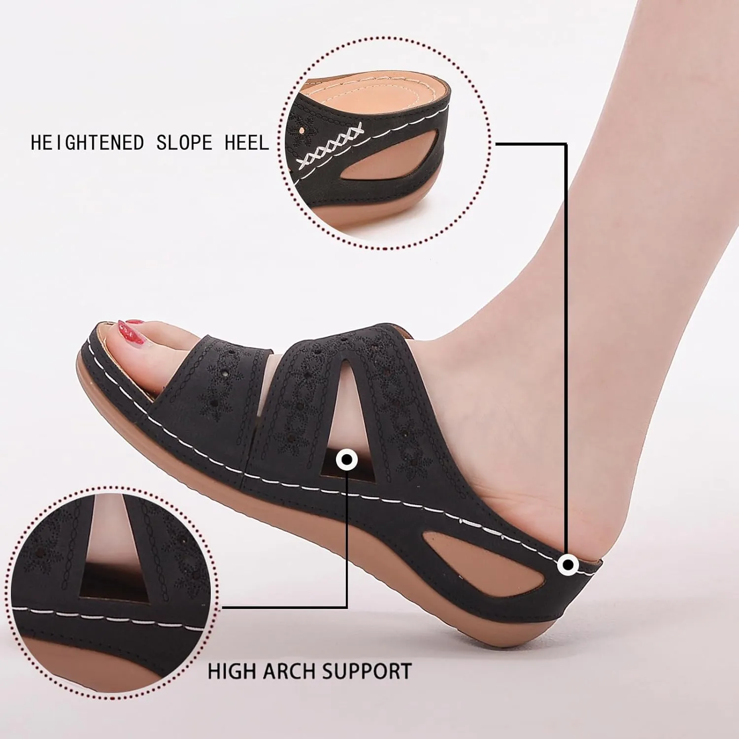 Slide Sandals Women Orthopedic Casual Wedge Slipper Sandals Fashion Cutout Flower Design Walking Shoes Lightweight Non-Slip Summer Beach Slippers