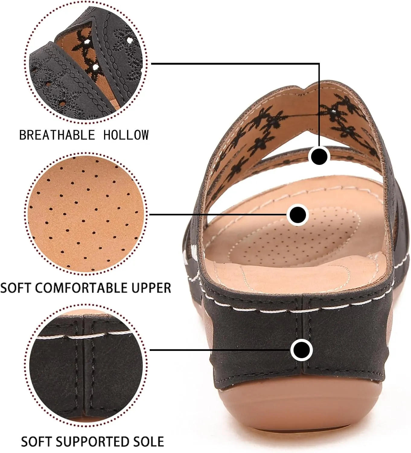 Slide Sandals Women Orthopedic Casual Wedge Slipper Sandals Fashion Cutout Flower Design Walking Shoes Lightweight Non-Slip Summer Beach Slippers