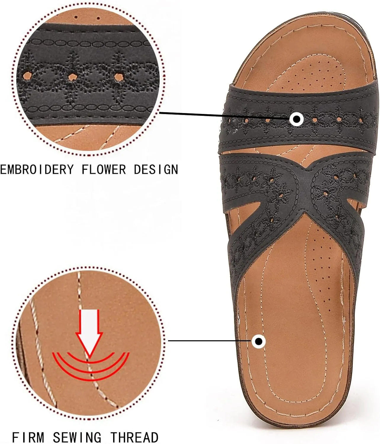 Slide Sandals Women Orthopedic Casual Wedge Slipper Sandals Fashion Cutout Flower Design Walking Shoes Lightweight Non-Slip Summer Beach Slippers