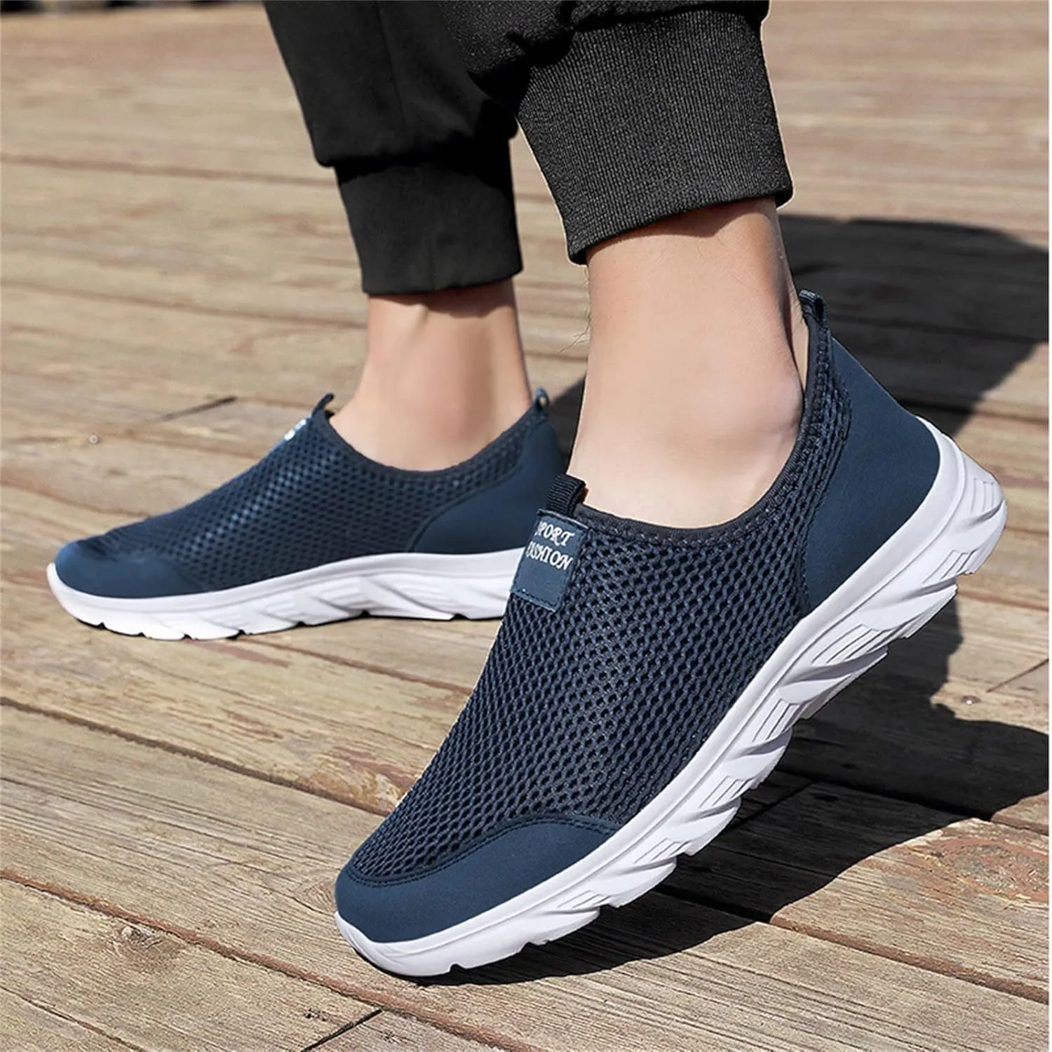 Slip On Breathable Sneakers for Men Lightweight Hollow Mesh Casual Shoes Summer Low Top Non Slip Beach Shoes