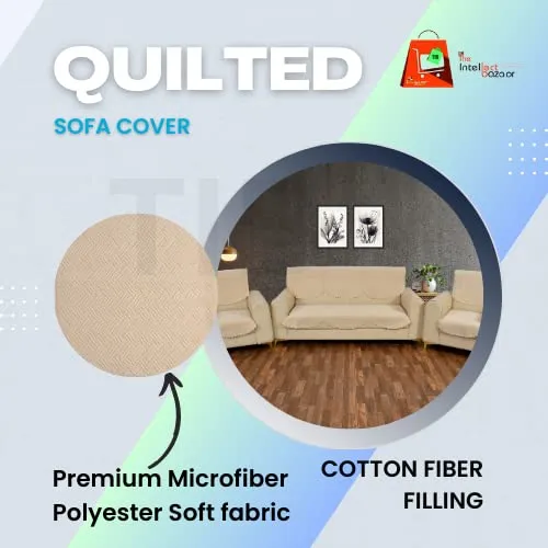TIB Velvet Quilted Sofa Cover Set 5 Seater | Sofa Cover 3 Seater and 2 Seater | Cream, 5 Seater with 2 Long Back Cover and 4 seat Cover