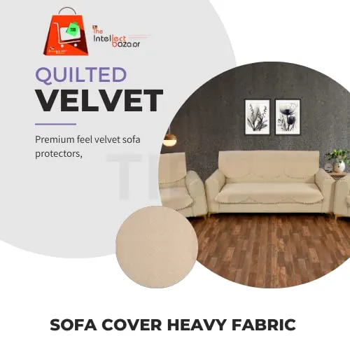 TIB Velvet Quilted Sofa Cover Set 5 Seater | Sofa Cover 3 Seater and 2 Seater | Cream, 5 Seater with 2 Long Back Cover and 4 seat Cover