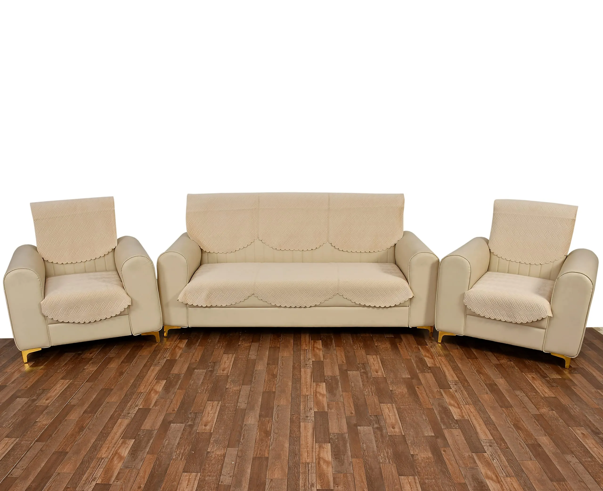 TIB Velvet Quilted Sofa Cover Set 5 Seater | Sofa Cover 3 Seater and 2 Seater | Cream, 5 Seater with 2 Long Back Cover and 4 seat Cover